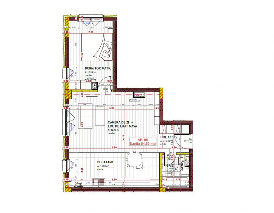 Apartament cu 2 camere de 54.50 mp , semifinisat zona Tineretului 