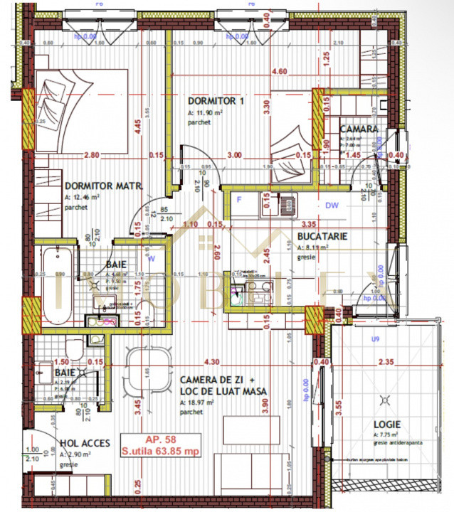 Apartament 3 camere, 2 băi, semifinisat, ansamblu nou, Tineretului 
