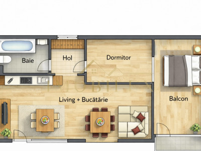 Apartament spațios 2 camere 58mp, zona centrala Florești 