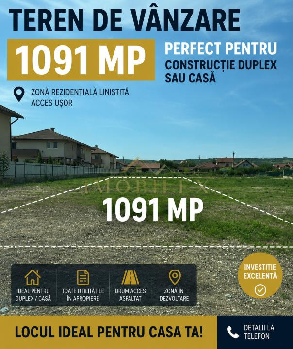 Teren intravilan construcții 1091 mp, zona central Horea Apahida 