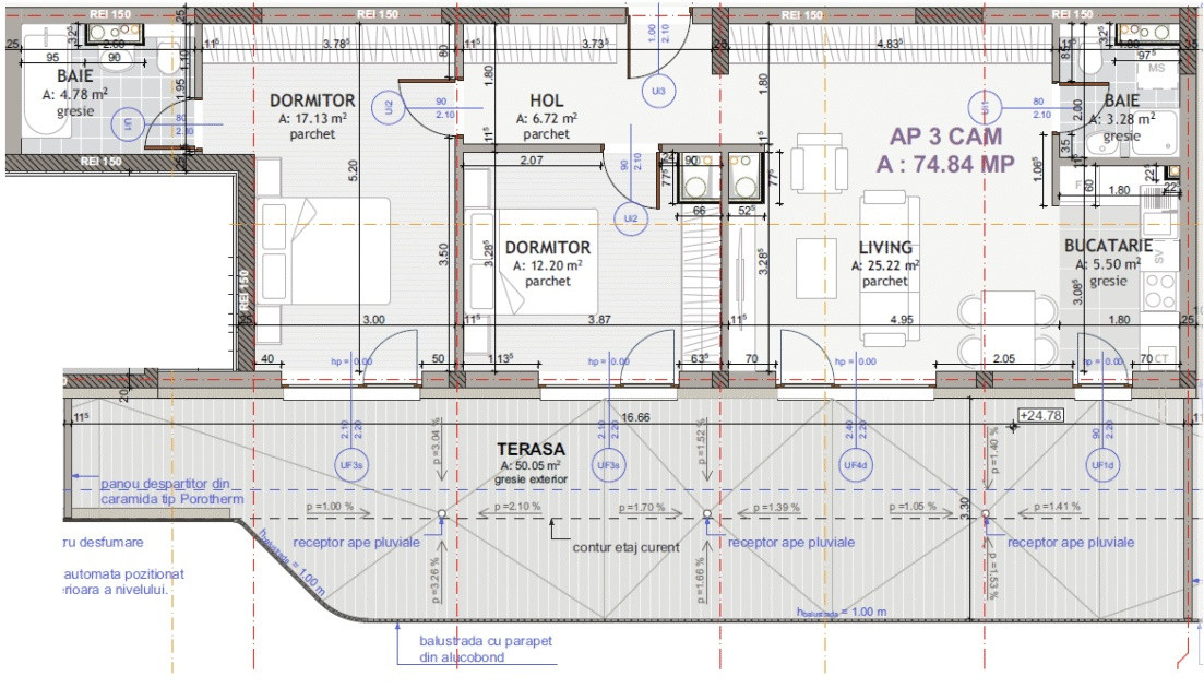 Apartament tip penthouse 74 mp, terasă 50 mp, bloc nou, zona Eroilor 